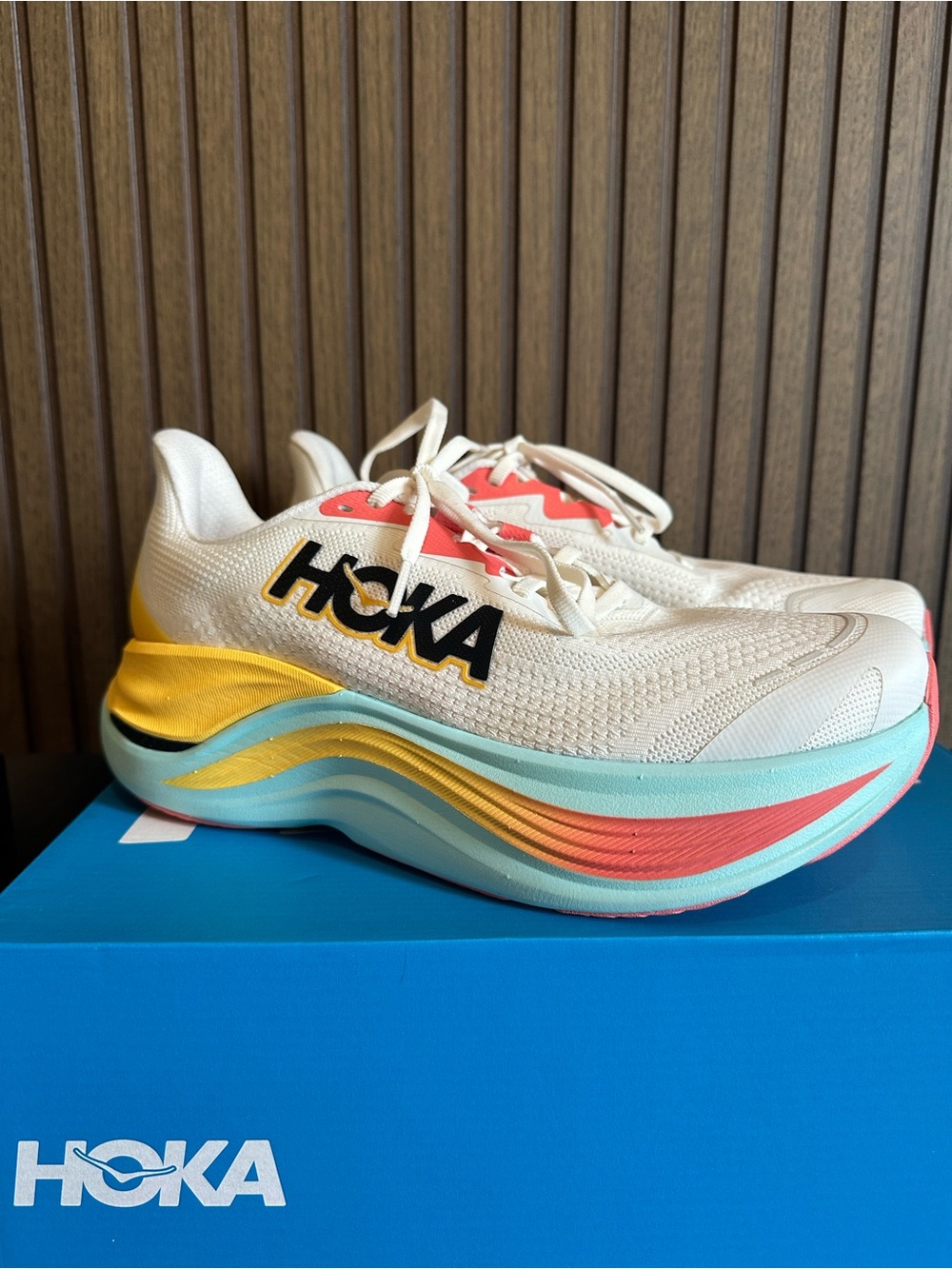 HOKA Skyward X Athletic Shoes White and Blue US 8.5B